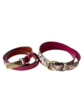 Fossil Solid Pink/Multicolored Geo Print Leather Belt Womens M/ L Y2K Lot of 2